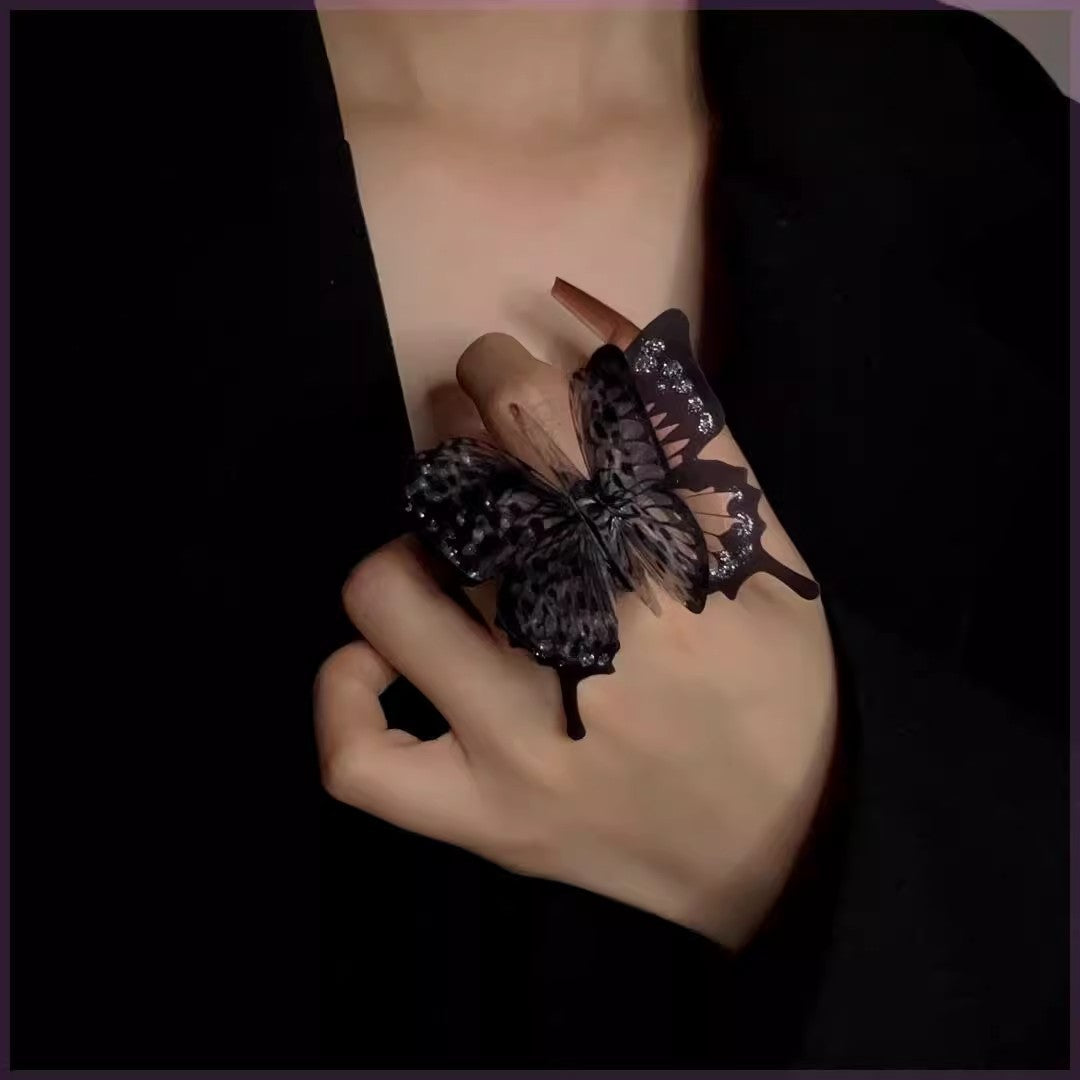 Women Index Finger Ring, Exaggerated Large Gothic Dark Aesthetic Moth Butterfly, Niche Design Sexy Stylish Statement Ring