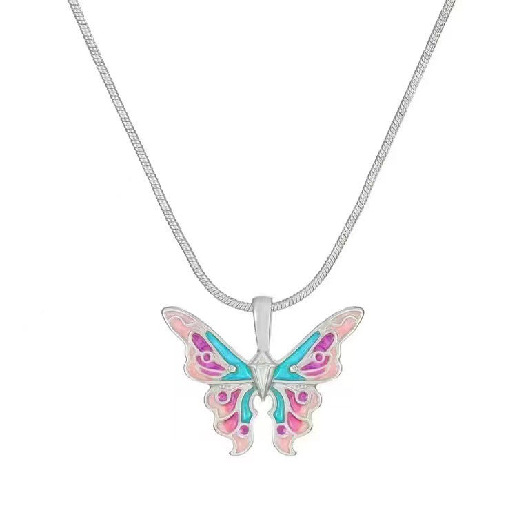 Clavicle Chain Instagram-style Iridescent Oil-drop Butterfly Necklace