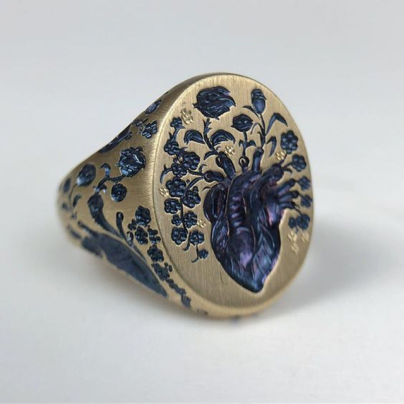 Retro Exaggerated Flower Ring For Women, Vintage Creative Statement Band With Elegant Ancient Style Temperament