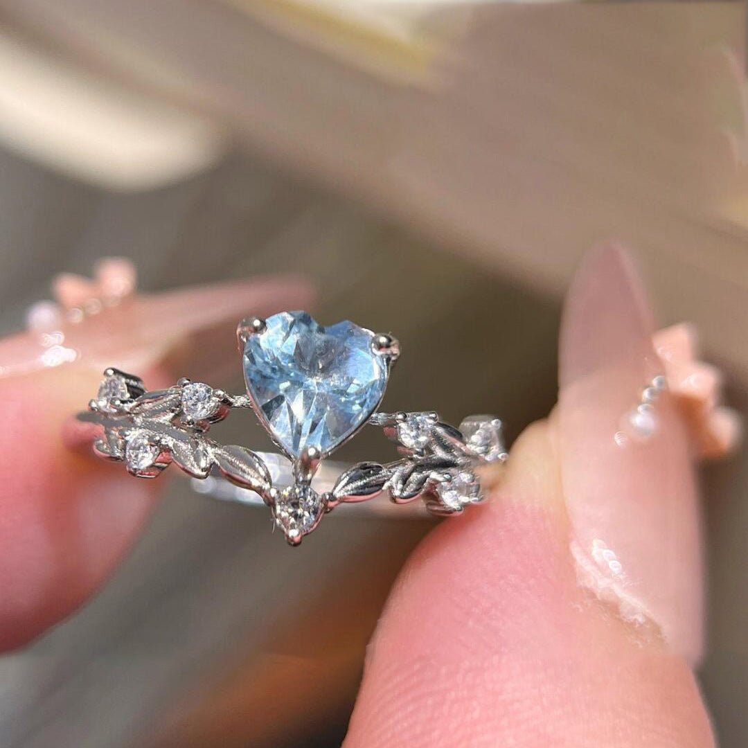 Silver Heart Zircon Open Ring, Niche Design Fashion Light Luxury Elegant High-end Hand Jewelry For Women
