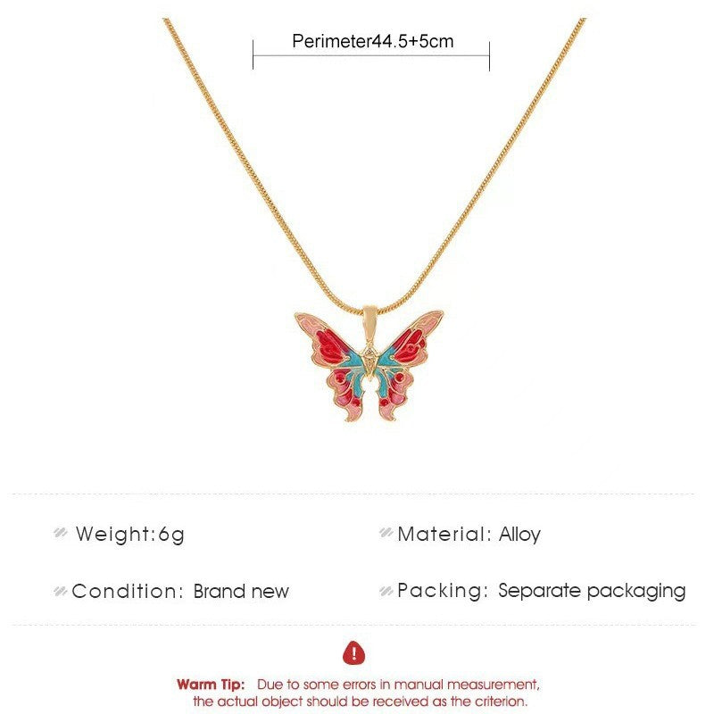Clavicle Chain Instagram-style Iridescent Oil-drop Butterfly Necklace