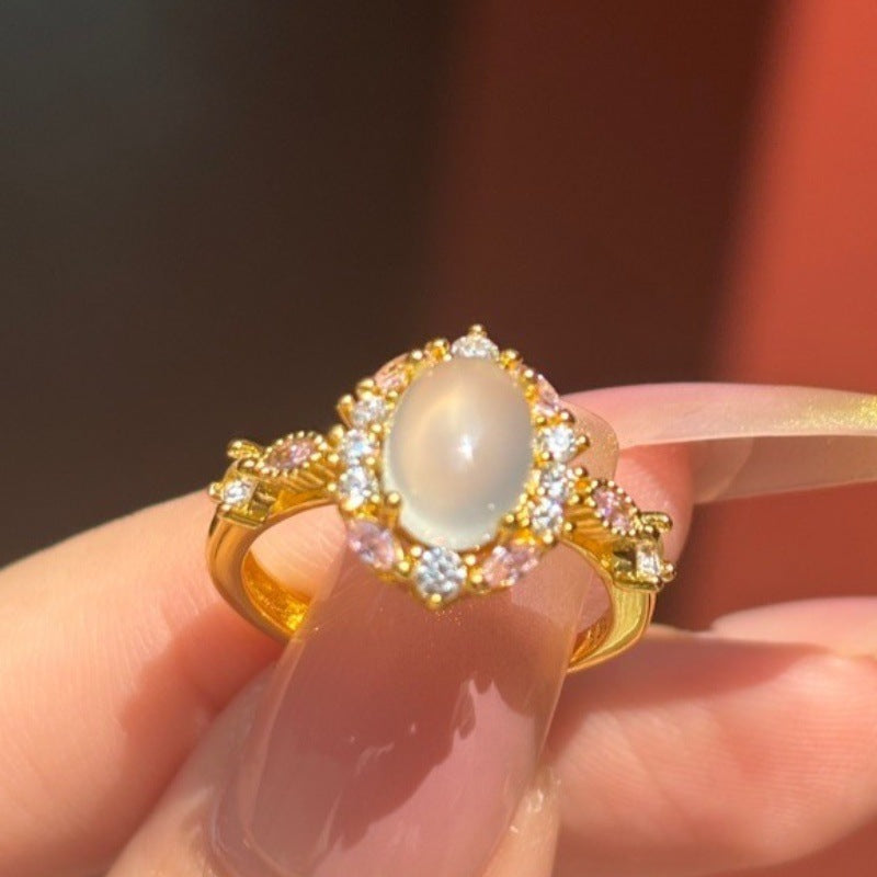 Summer New Zircon Ring, Natural Colored Gemstone Couple Rings, Cold Style Light Luxury Adjustable Index Finger Ring For Women
