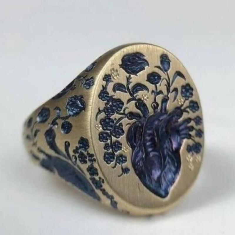 Retro Exaggerated Flower Ring For Women, Vintage Creative Statement Band With Elegant Ancient Style Temperament