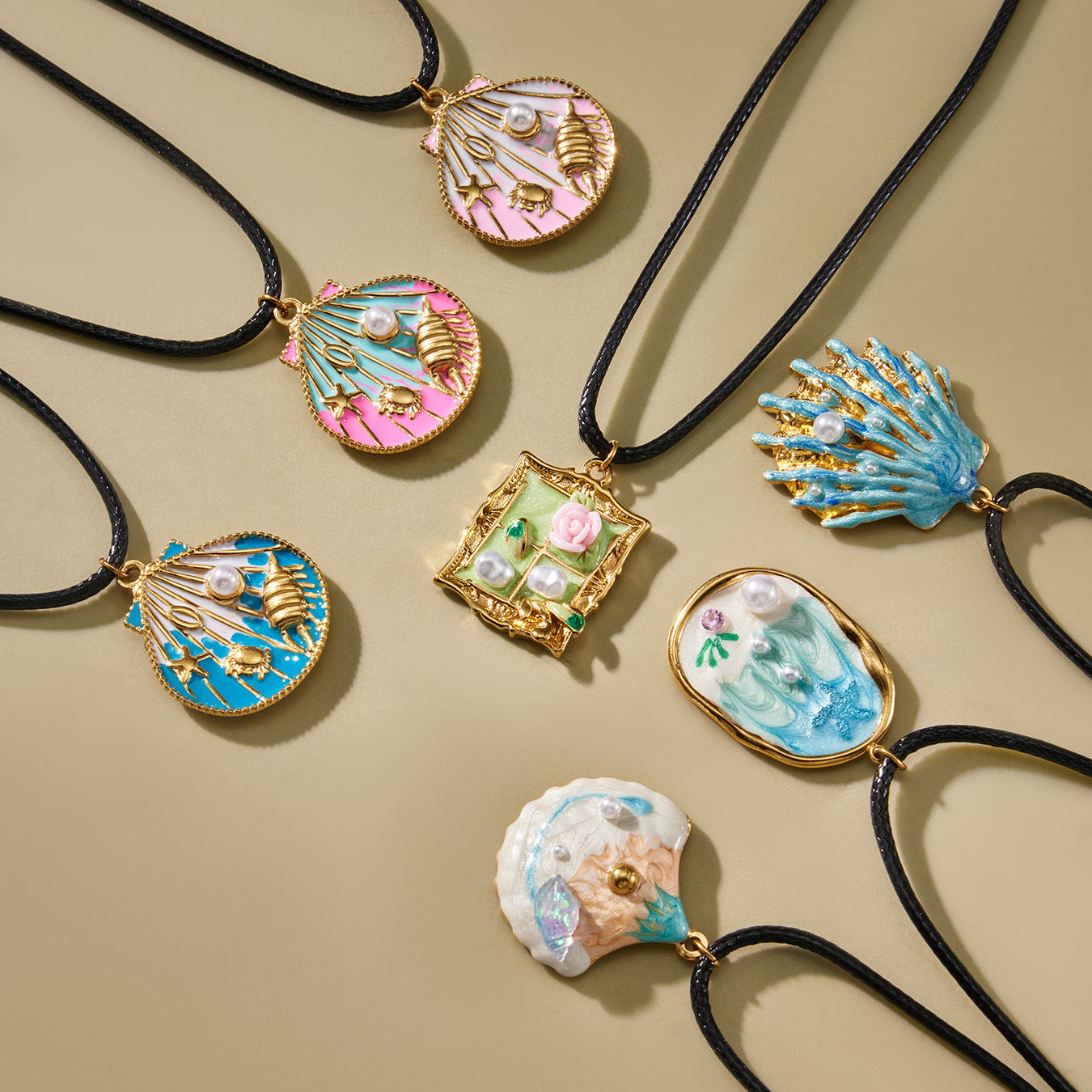 Stainless Steel Enamel Necklace With Ocean Shell And Imitation Pearl Pendant