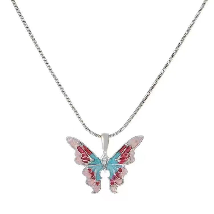 Clavicle Chain Instagram-style Iridescent Oil-drop Butterfly Necklace