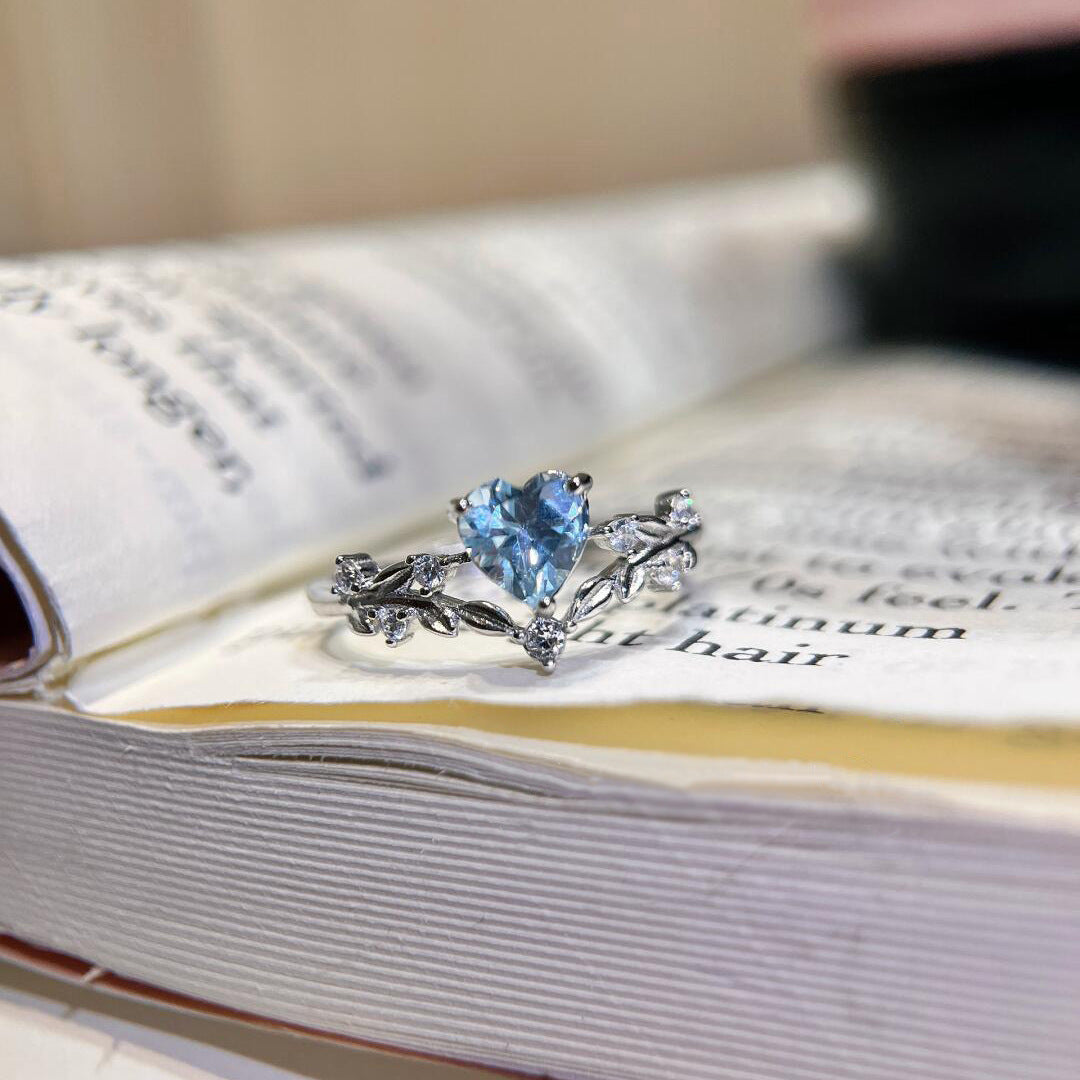 Silver Heart Zircon Open Ring, Niche Design Fashion Light Luxury Elegant High-end Hand Jewelry For Women