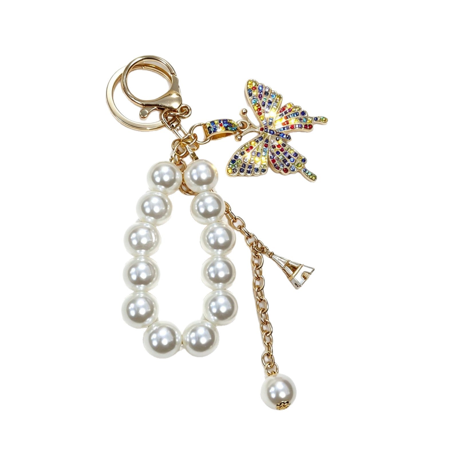 Pearl-style Colorful Butterfly Keychain With Sparkling Diamond Accents Made Of Metal Alloy