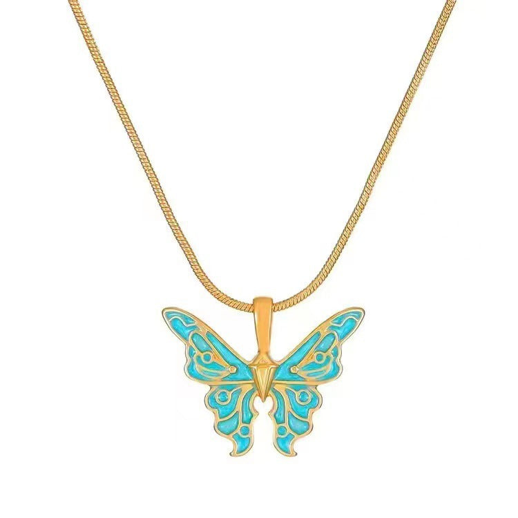 Clavicle Chain Instagram-style Iridescent Oil-drop Butterfly Necklace