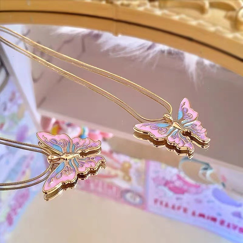 Clavicle Chain Instagram-style Iridescent Oil-drop Butterfly Necklace