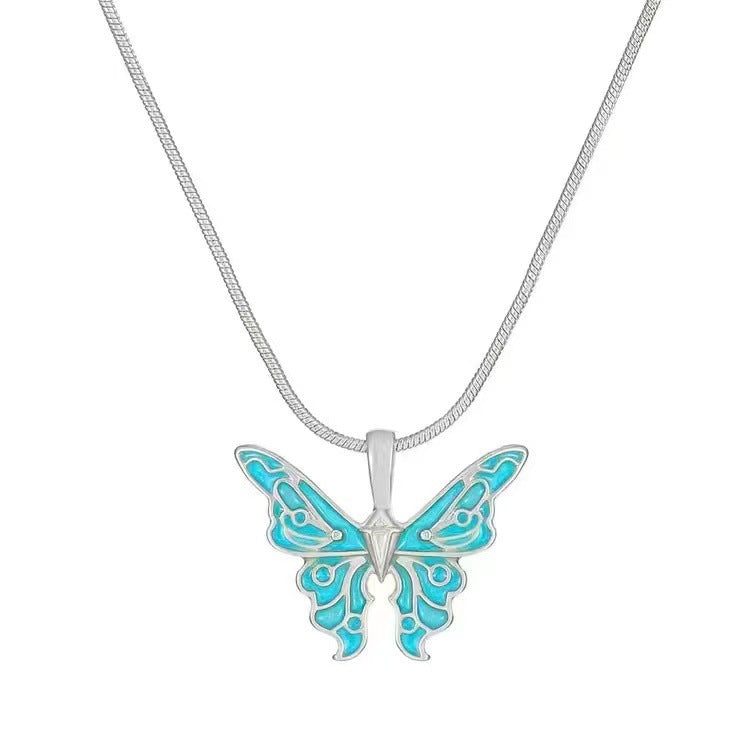 Clavicle Chain Instagram-style Iridescent Oil-drop Butterfly Necklace