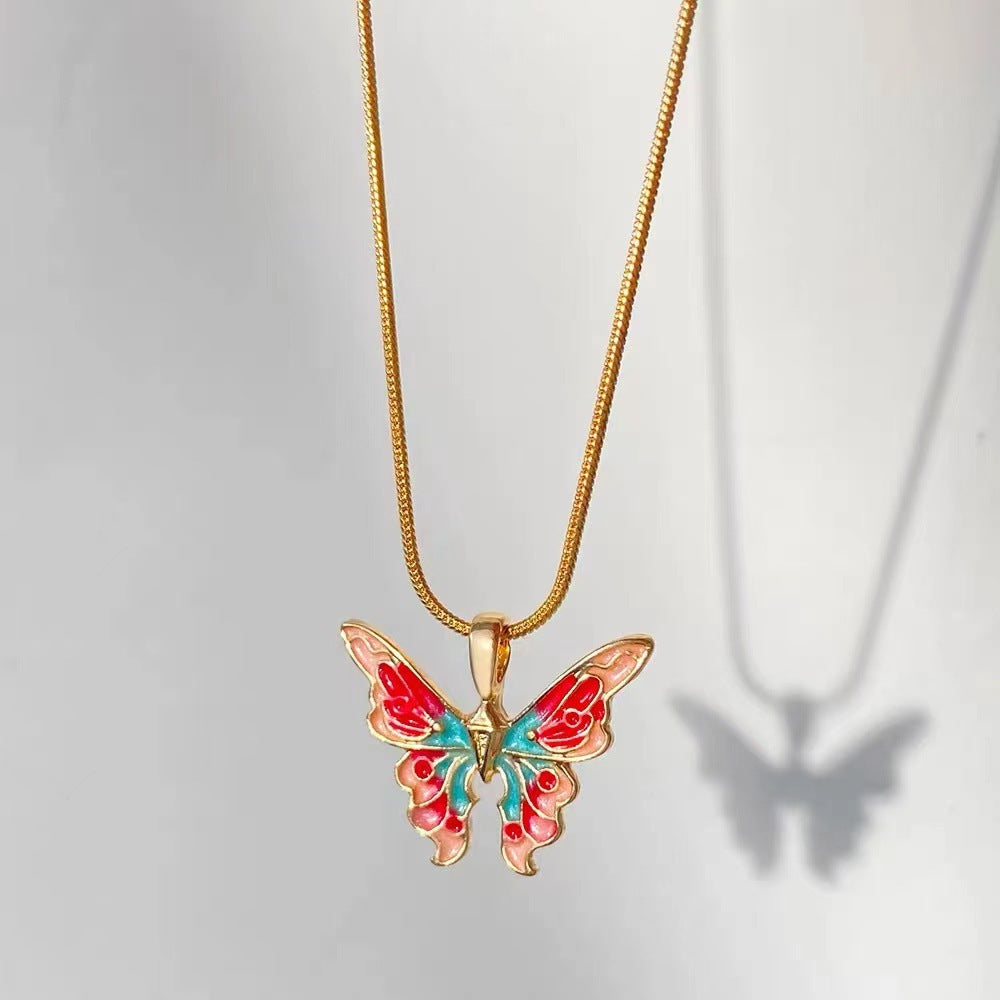 Clavicle Chain Instagram-style Iridescent Oil-drop Butterfly Necklace