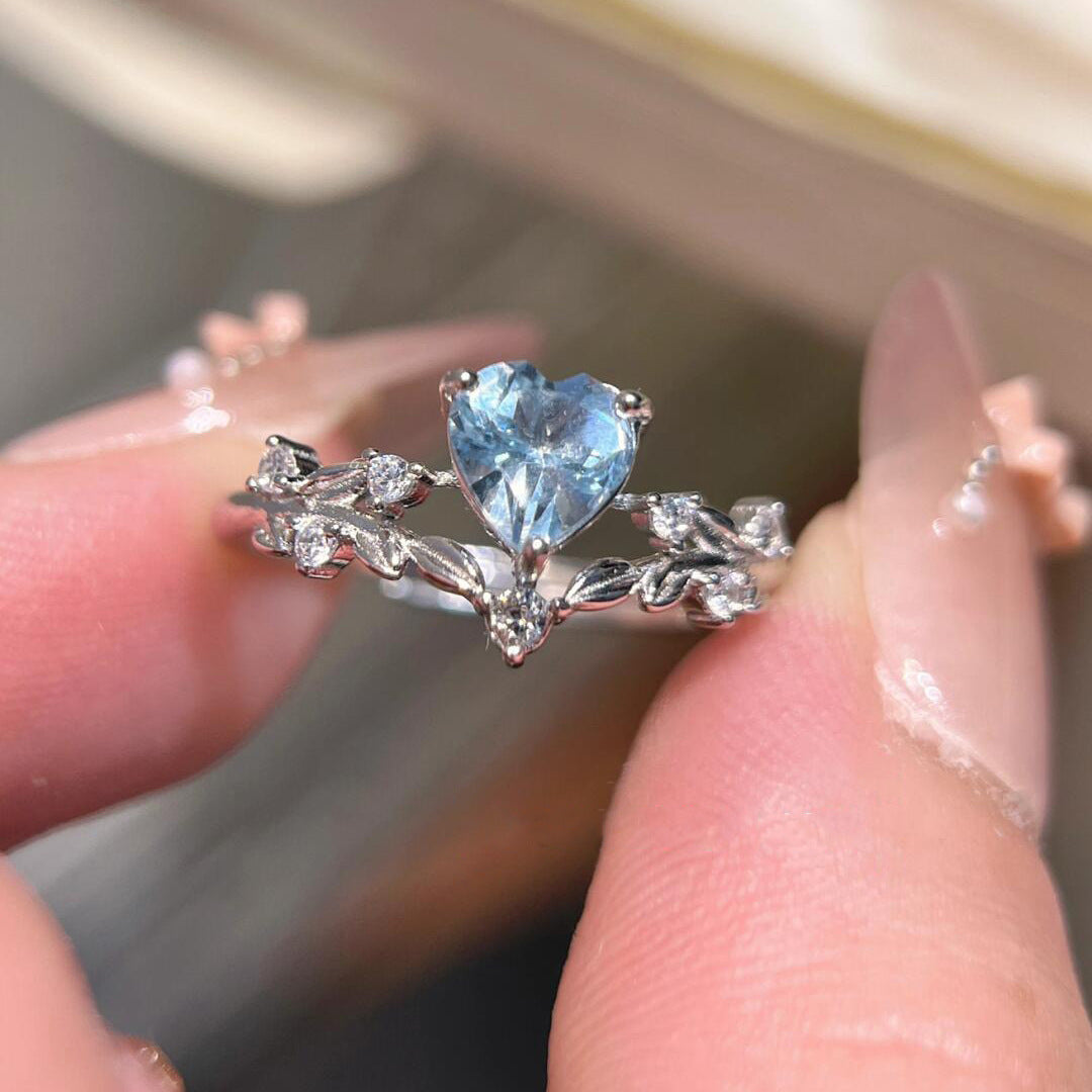 Silver Heart Zircon Open Ring, Niche Design Fashion Light Luxury Elegant High-end Hand Jewelry For Women