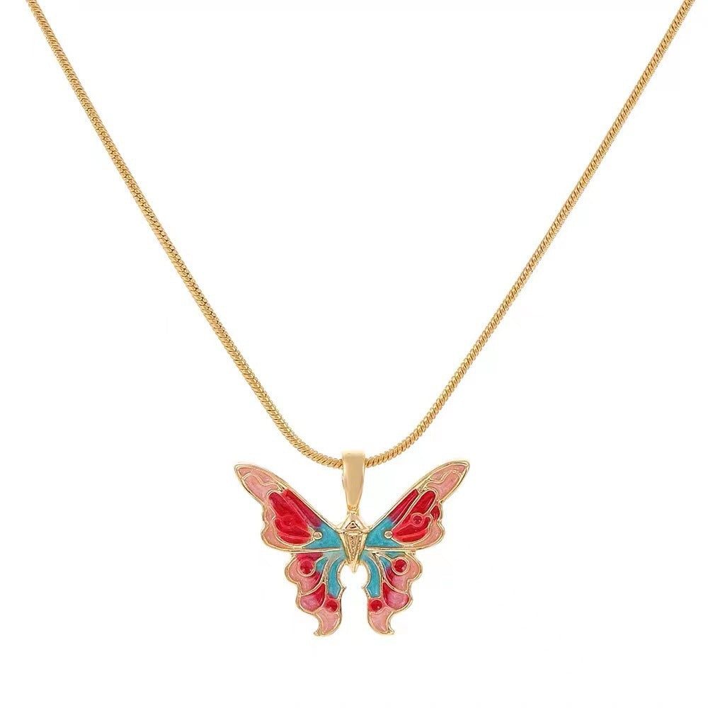 Clavicle Chain Instagram-style Iridescent Oil-drop Butterfly Necklace