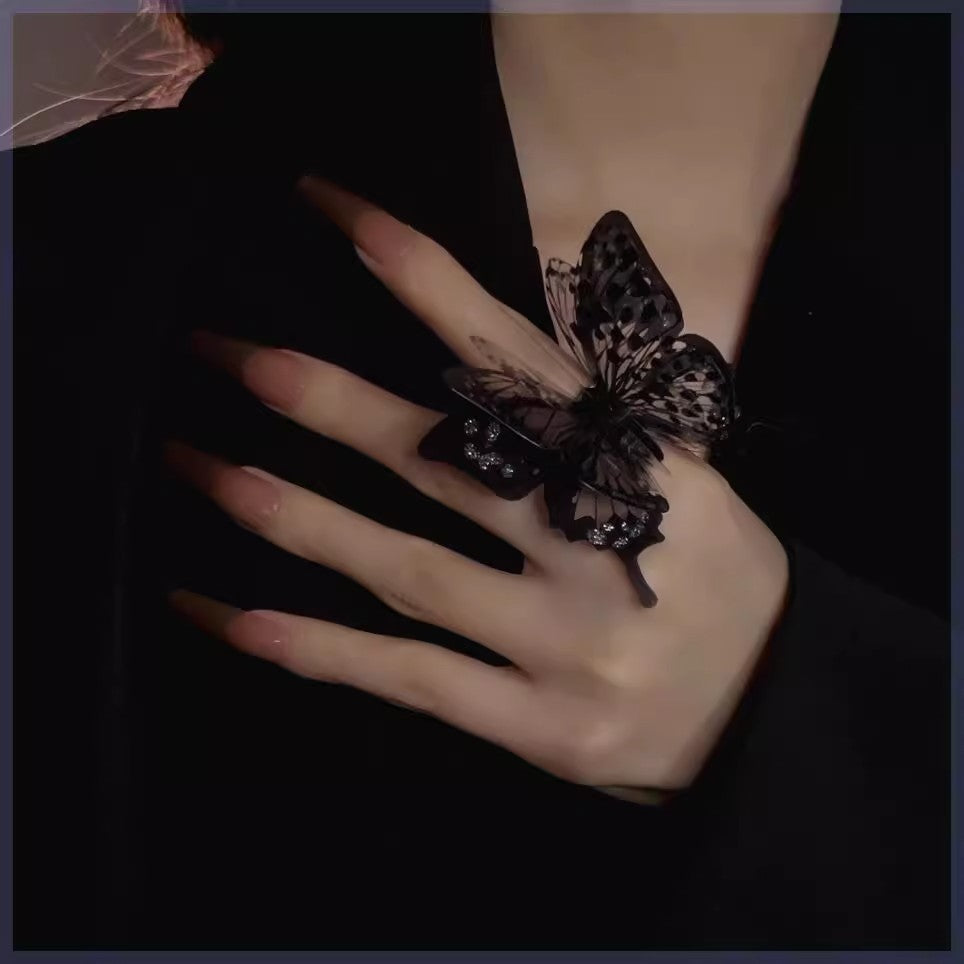 Women Index Finger Ring, Exaggerated Large Gothic Dark Aesthetic Moth Butterfly, Niche Design Sexy Stylish Statement Ring