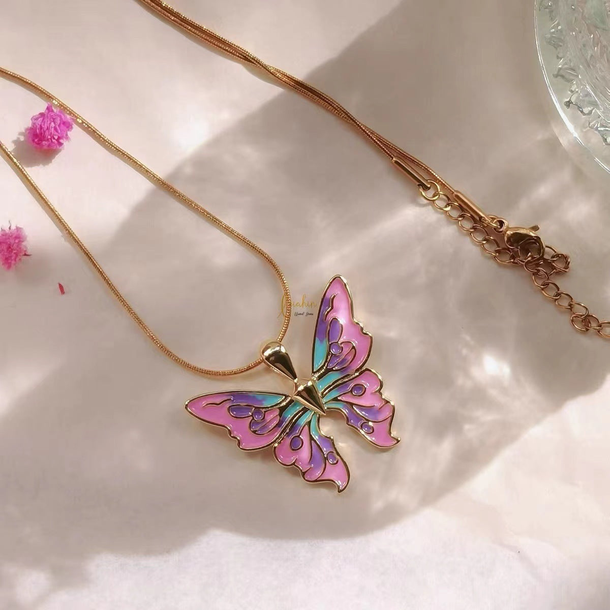 Clavicle Chain Instagram-style Iridescent Oil-drop Butterfly Necklace